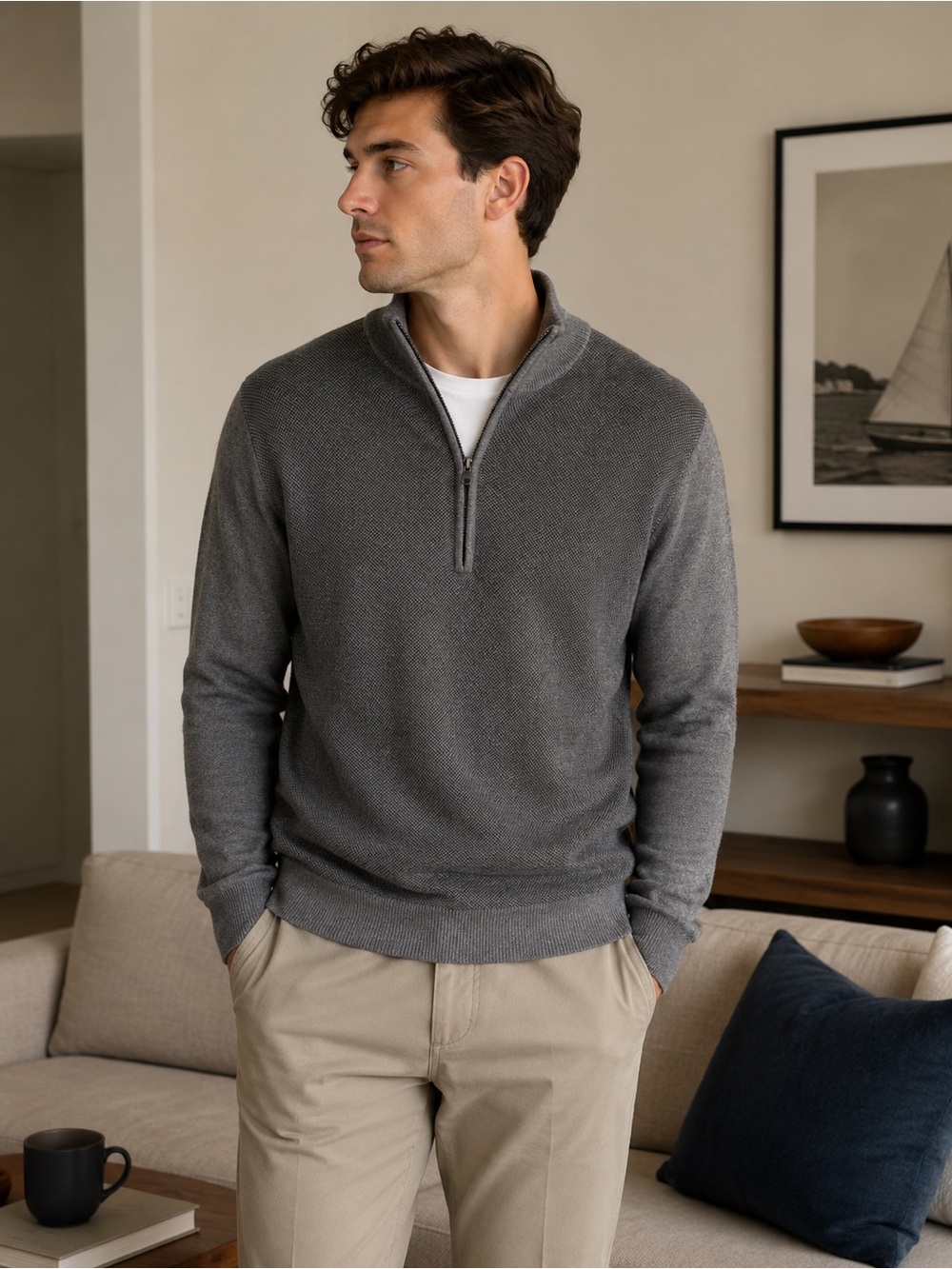 Brooks Brothers Cotton Cashmere Quarter Zip Sweater Men’s Small Gray Preppy Soft